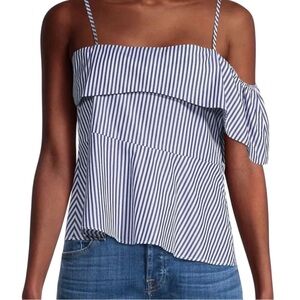 Harshman New Maia 100% Cotton Sleeveless Striped Blue White Blouse Size Small